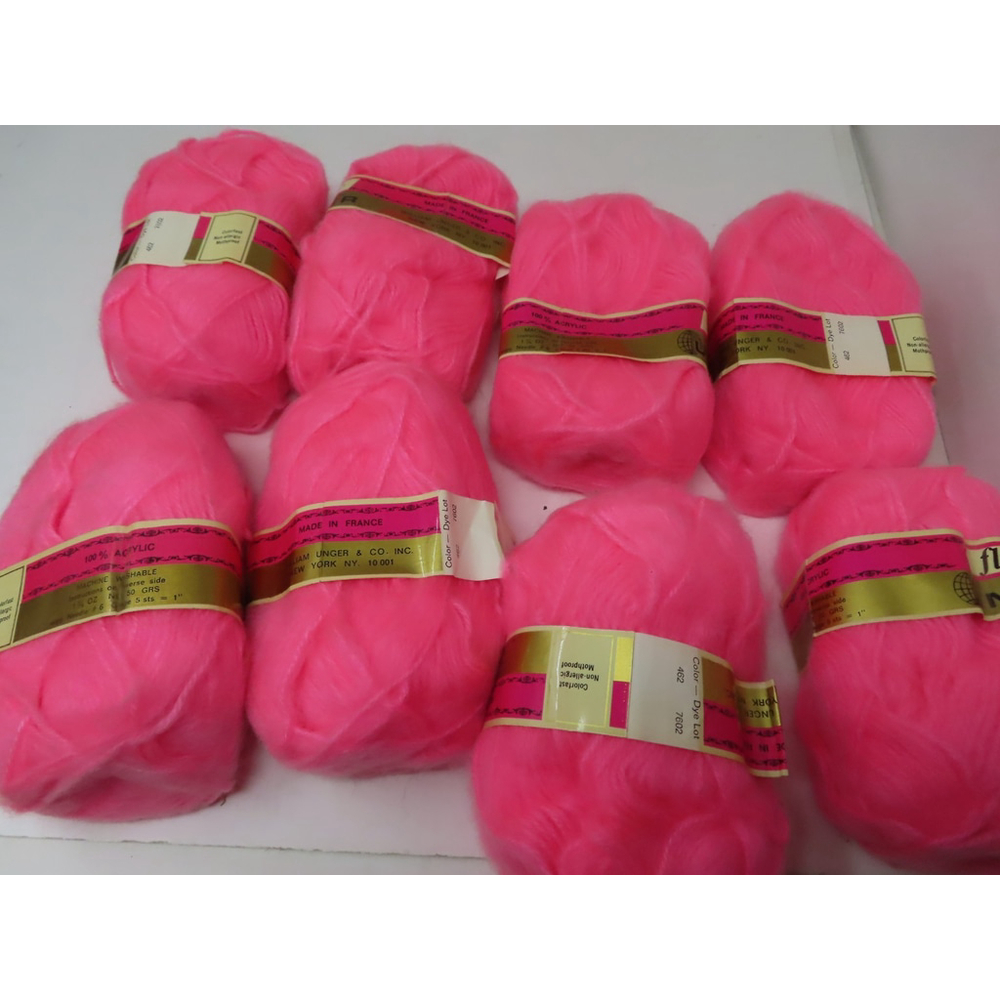 Vtg LOT 8 Unger Yarn Skeins FLUFFY France 462 Pink 100% Acrylic